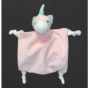 Dan Dee Pink Unicorn Baby Lovey Security Blanket Rattle Knotted Corners Plush